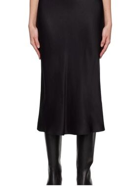 Anine Bing Black Satin Midi Slip Skirt